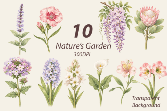 Cottagecore Botanical Flower PNG Set