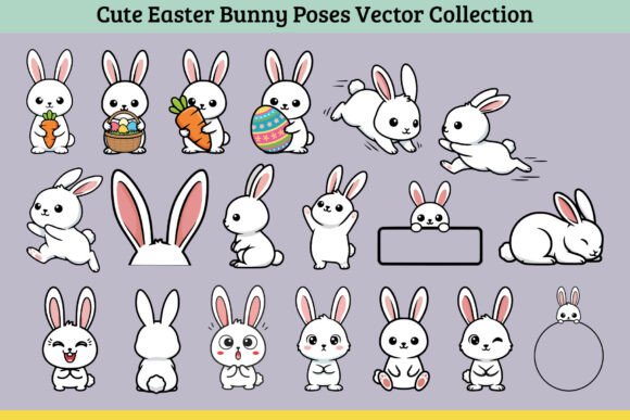Cute Easter Bunny Poses Vector Collection
