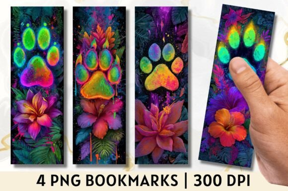 Elevate Your Reading Experience with the Neon Paw Print Tropical Floral Bookmark