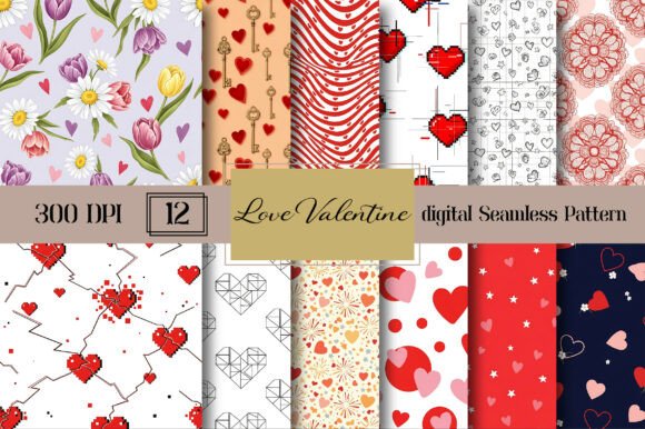Elevating Design with Love Valentine Seamless Pattern Digital Papers