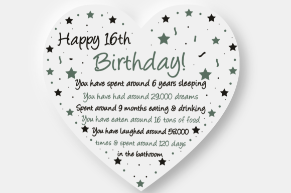 Funny 16th Birthday Heart Card Design