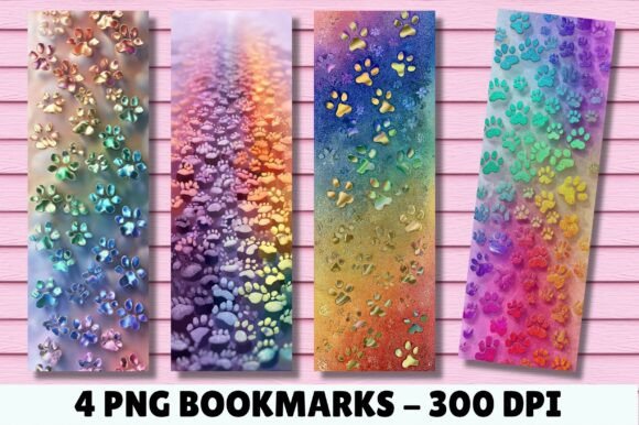 Glitter Rainbow Bridge Pet Paw Bookmark