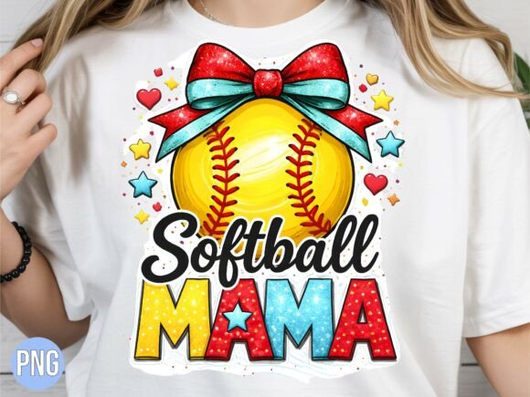 Glitter Softball Mama Sports Bow PNG