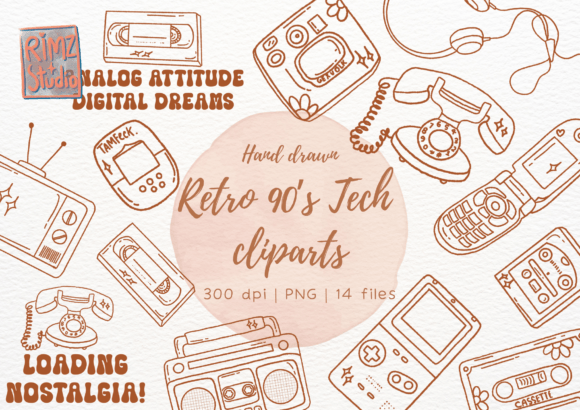 Retro 90’s Tech Doodle Clip Art: A Creative Resource for Modern Designers