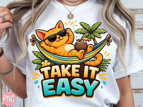 Take It Easy Cat Hammock Summer PNG