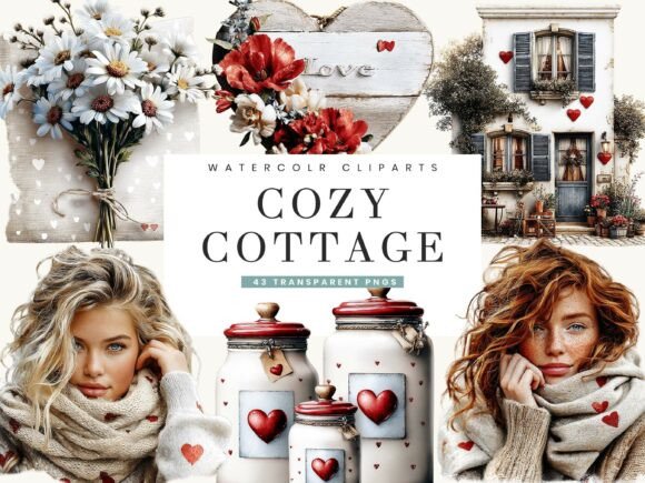 Watercolor Cozy Love Cottage Clipart Guide
