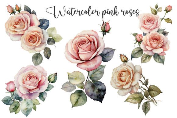Watercolor Pink Roses Set: A Versatile Floral Resource for Modern Design