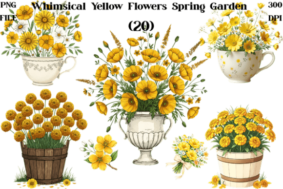 Whimsical Yellow Flowers Spring Garden